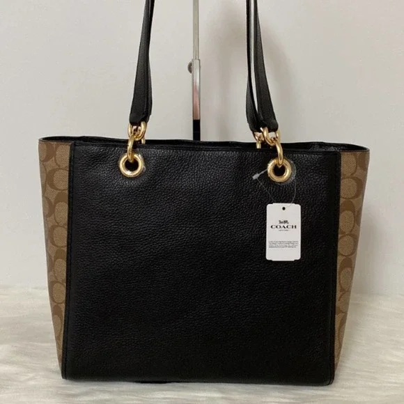 New Coach Jes Tote In Signature Canvas/Refined Pebble Leather/ Black-Brown - Picture 5 of 11